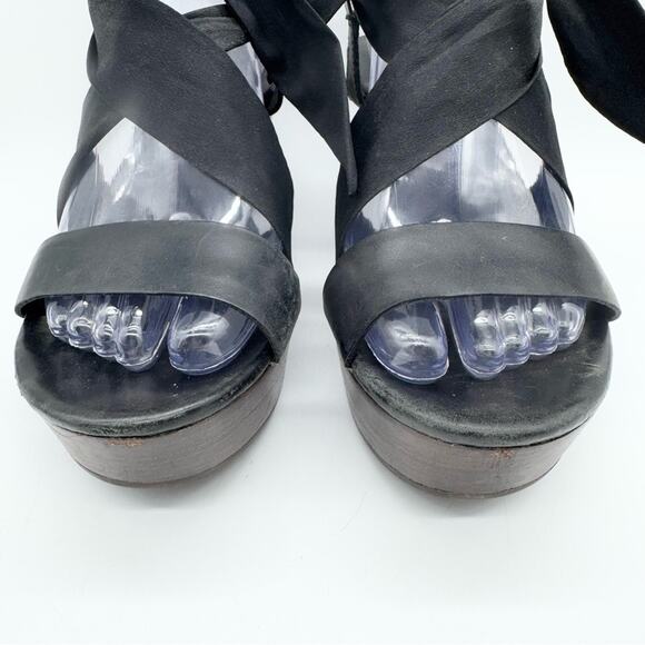 UGG Sedona Black Tie Strap Wedge Heel Sandals Genuine Leather Size 8 Summer Boho - Picture 7 of 16